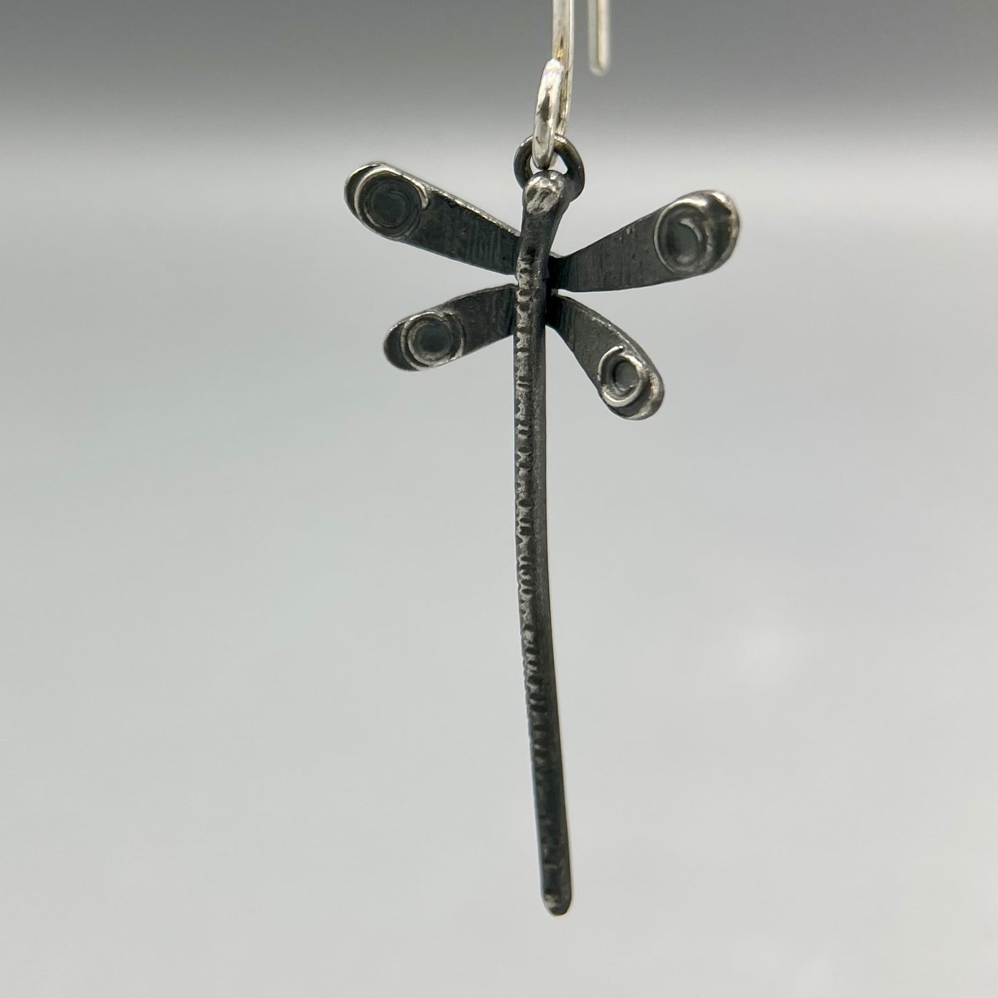 Zoe Watts Oxidised Silver Dragonfly Drop Earrings