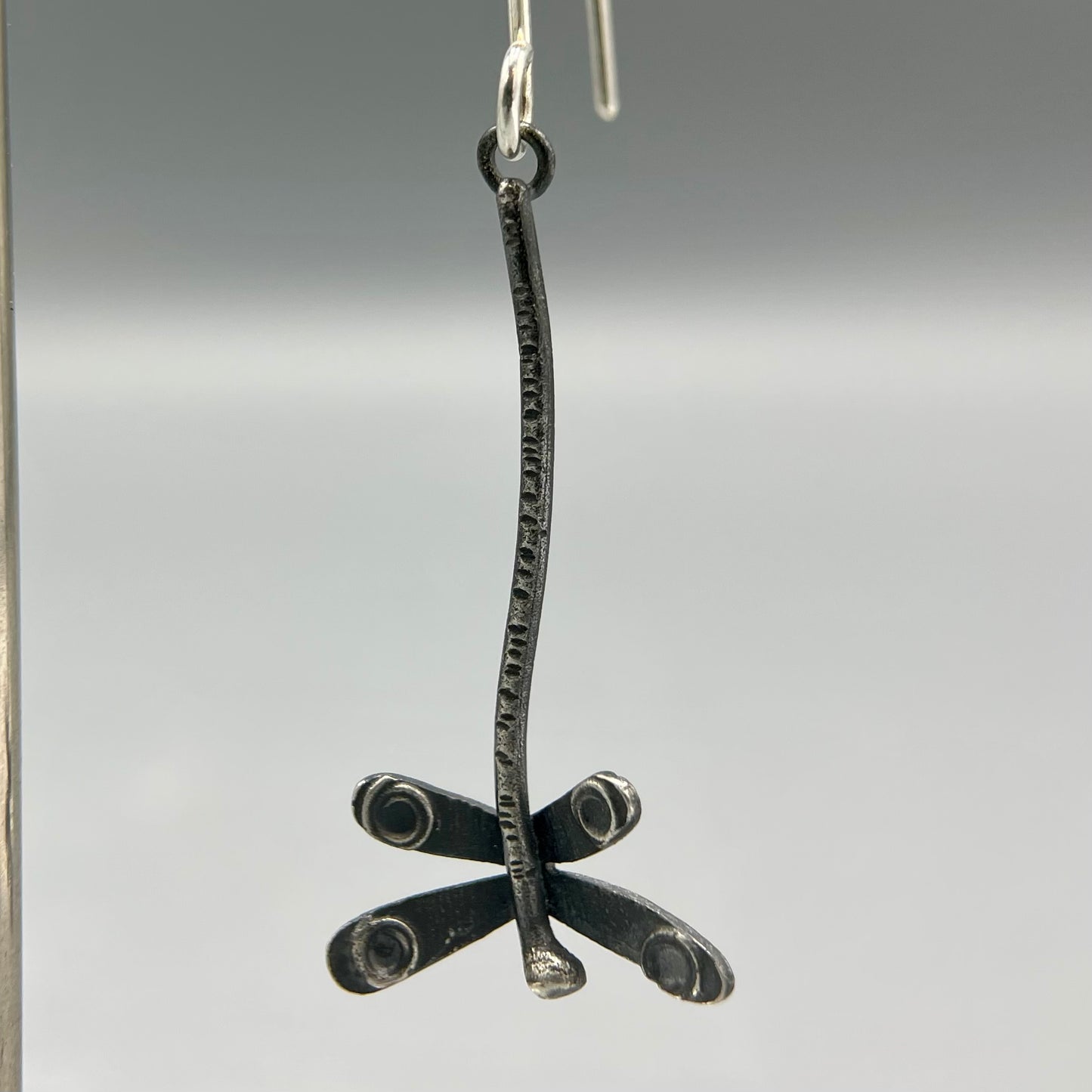 Zoe Watts Oxidised Silver Dragonfly Drop Earrings