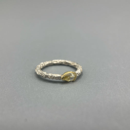 Susi Hines Silver Ring with 18ct gold setting and pear diamond