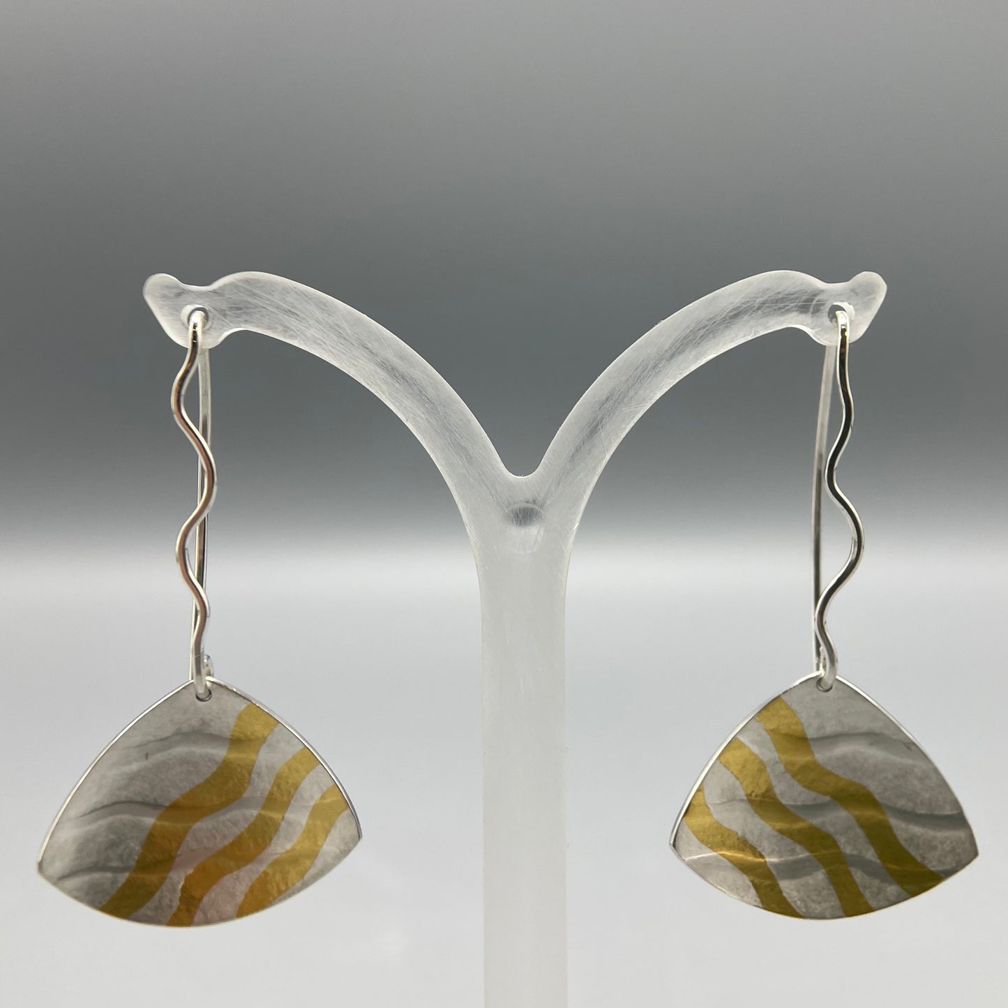 Sandra Elizabeth Satin Silver Clam Shell Wave Drop Earrings
