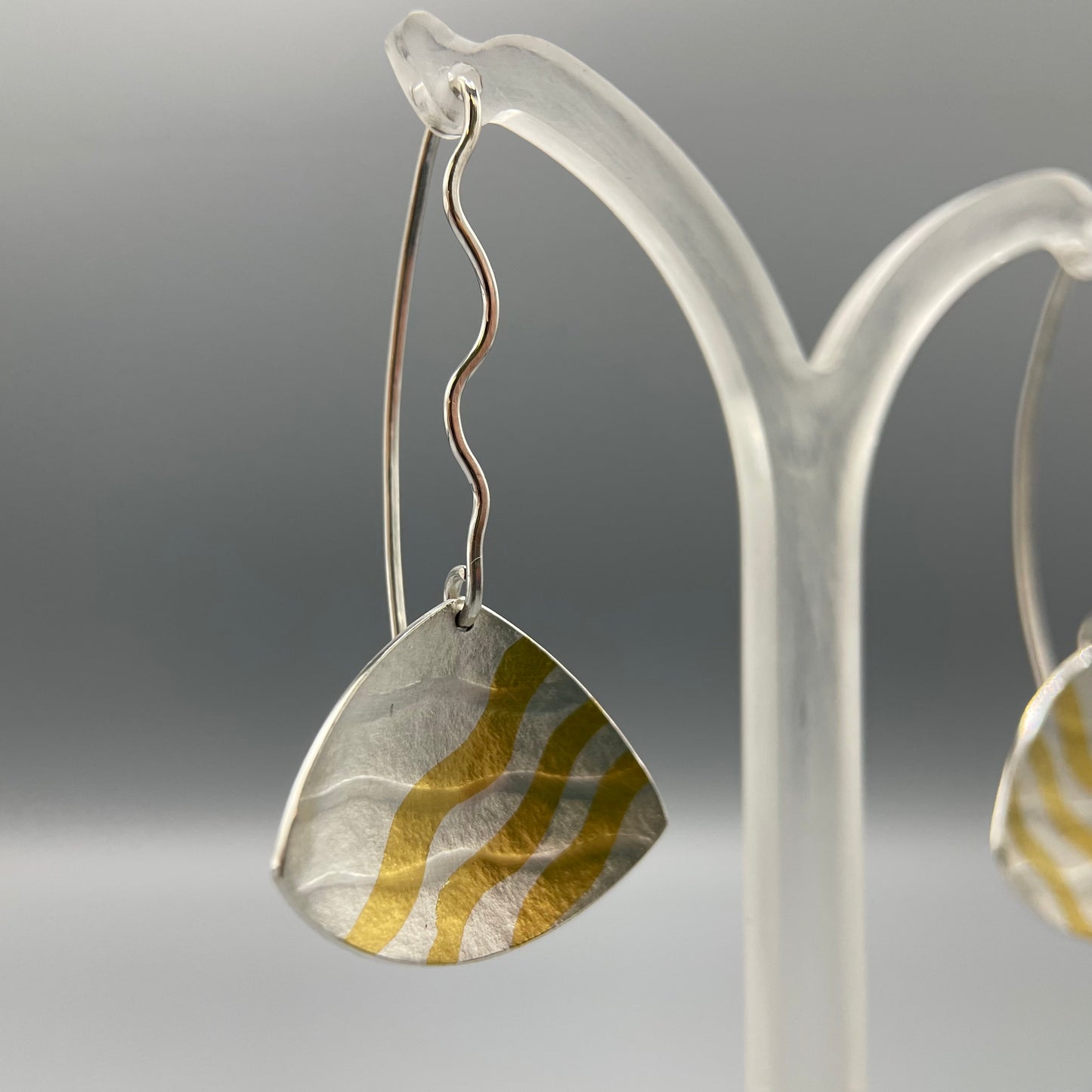 Sandra Elizabeth Satin Silver Clam Shell Wave Drop Earrings