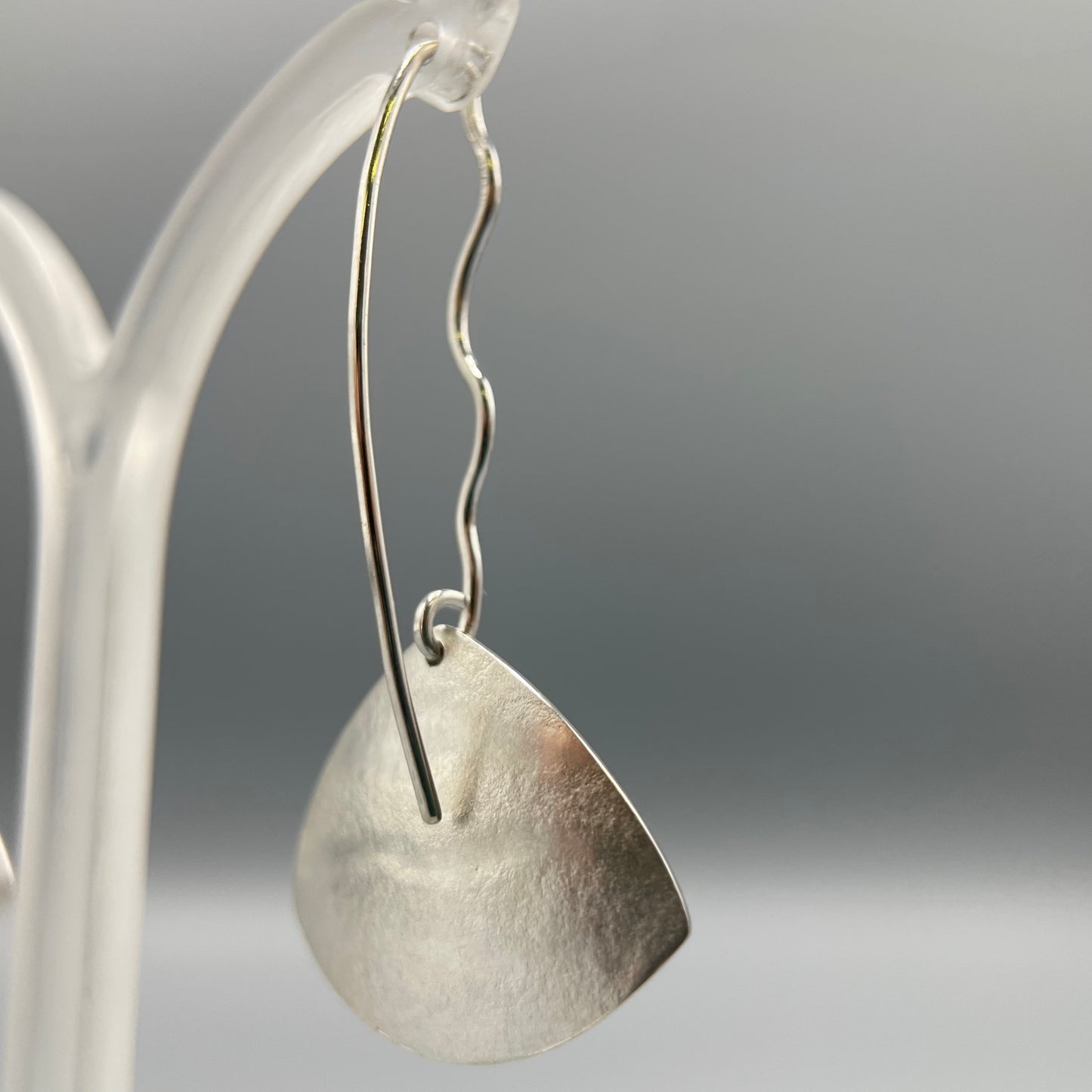 Sandra Elizabeth Satin Silver Clam Shell Wave Drop Earrings