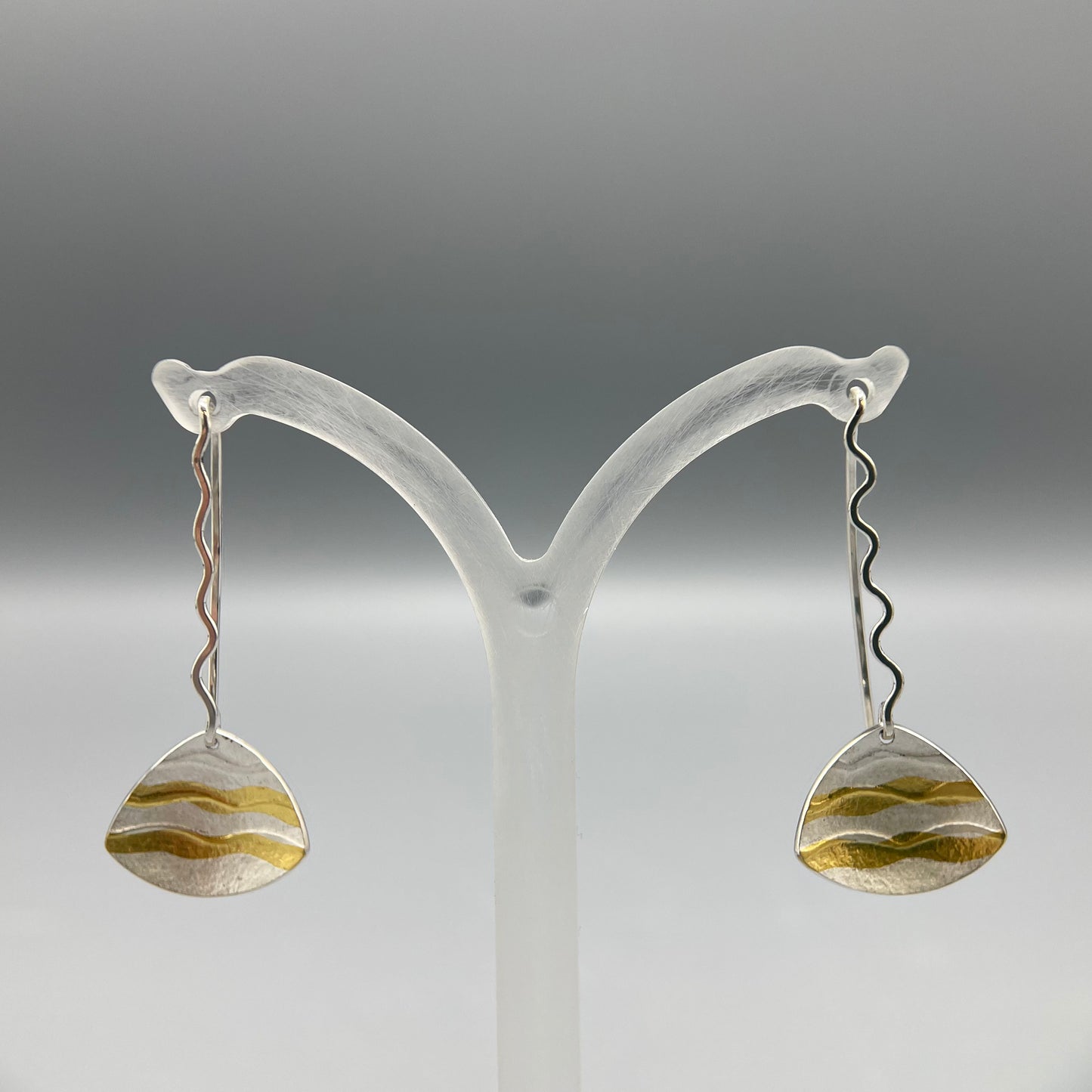 Sandra Elizabeth Satin Silver Clam Shell Wave Drop Earrings