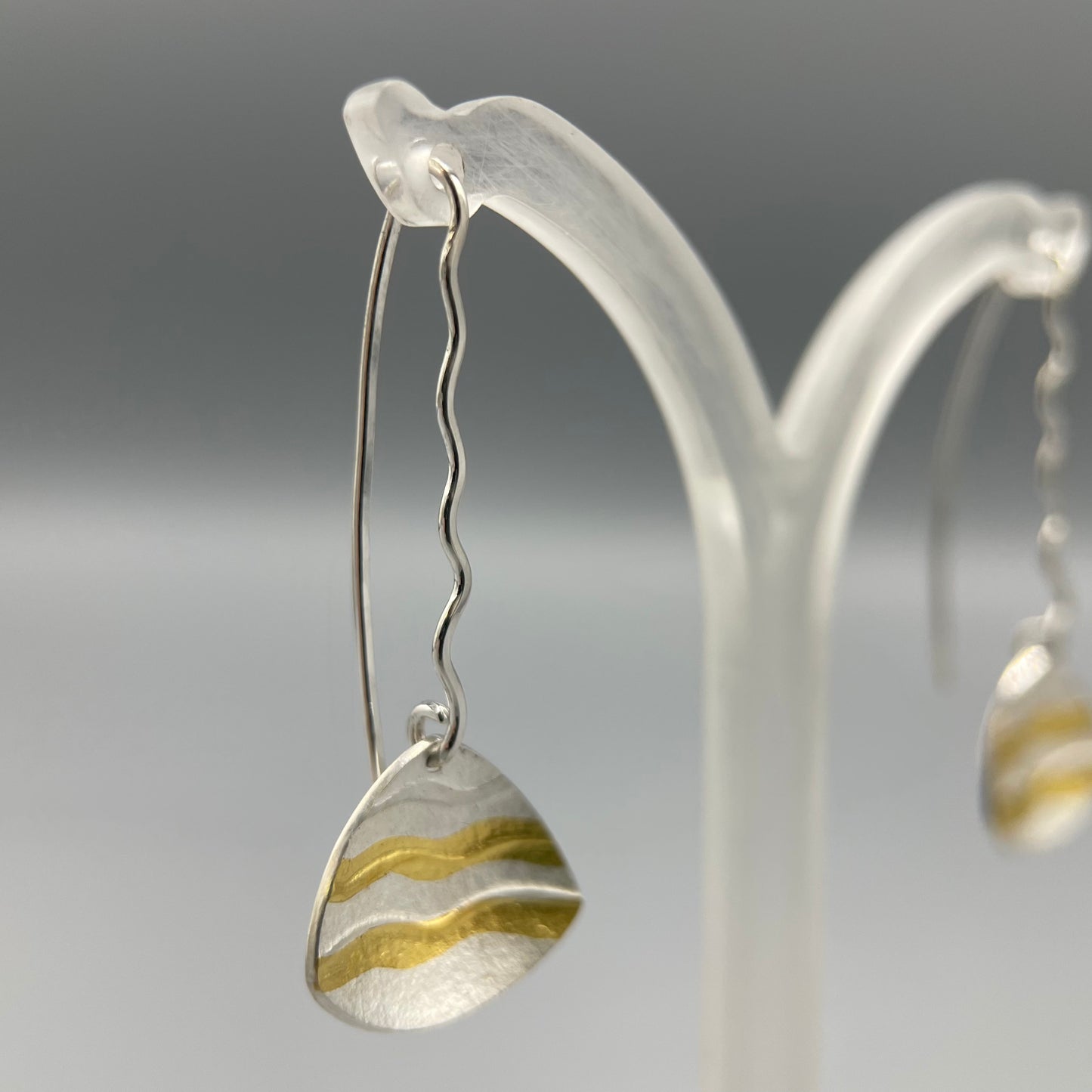 Sandra Elizabeth Satin Silver Clam Shell Wave Drop Earrings