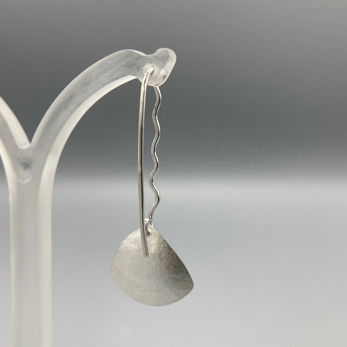 Sandra Elizabeth Satin Silver Clam Shell Wave Drop Earrings
