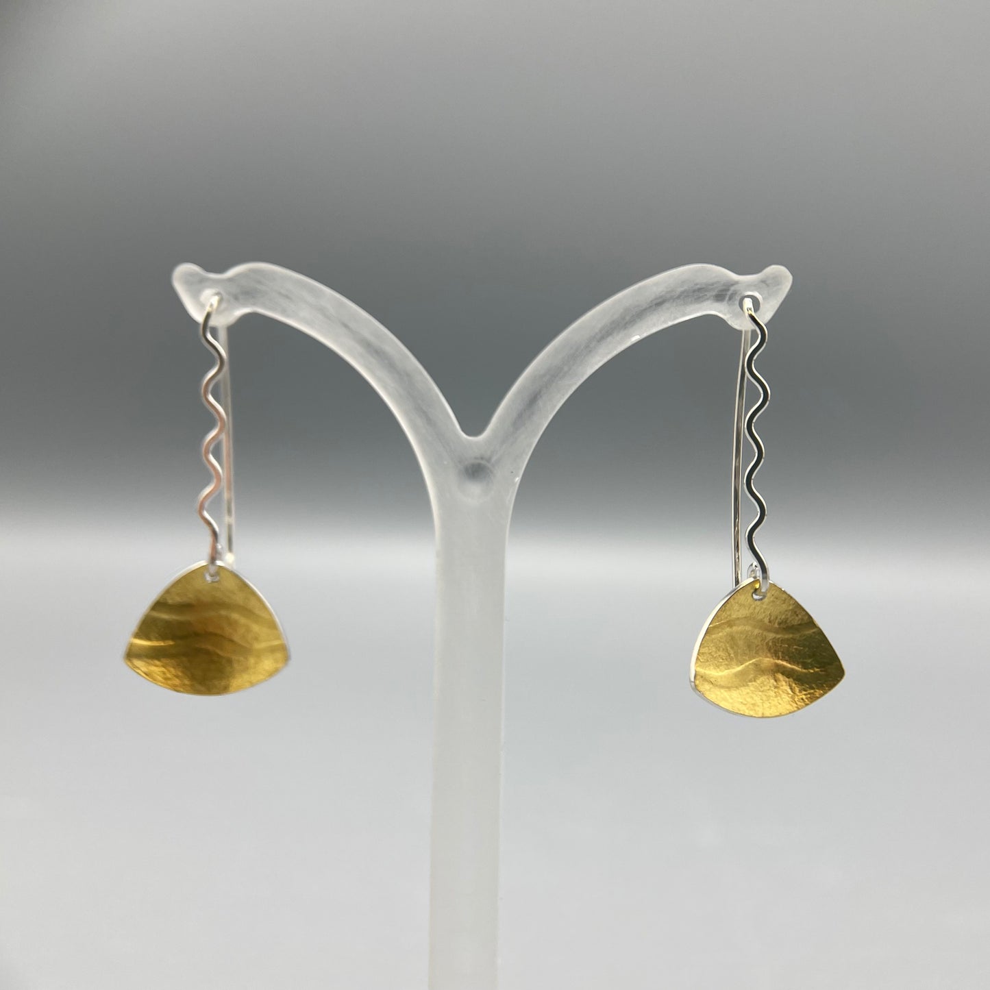 Sandra Elizabeth Satin Silver Clam Shell Wave Drop Earrings