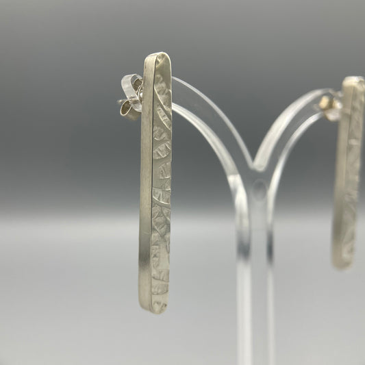 Papermetal Embossed Petals Long Slim Stud Earrings