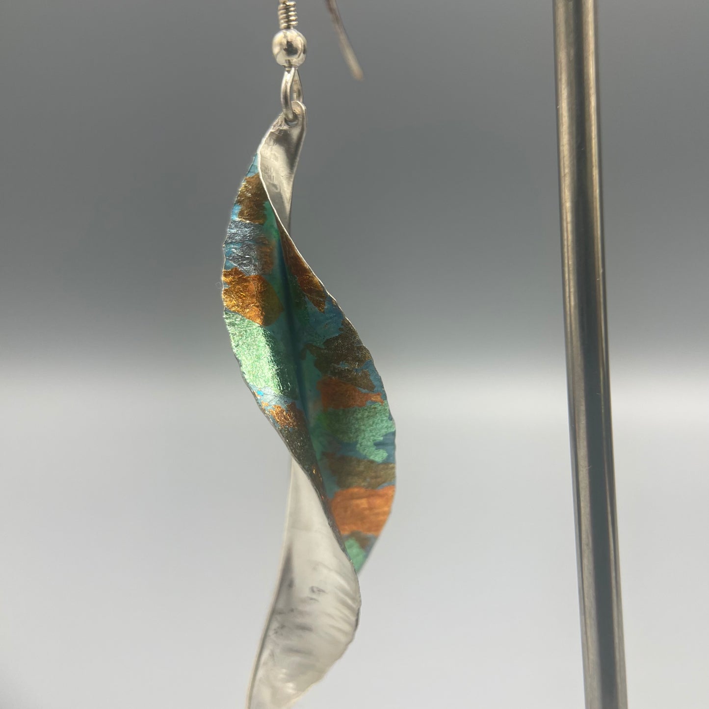Victoria Sackwild 'Willow Leaf' Silver & Colourful Metallic Foils Drop Earrings