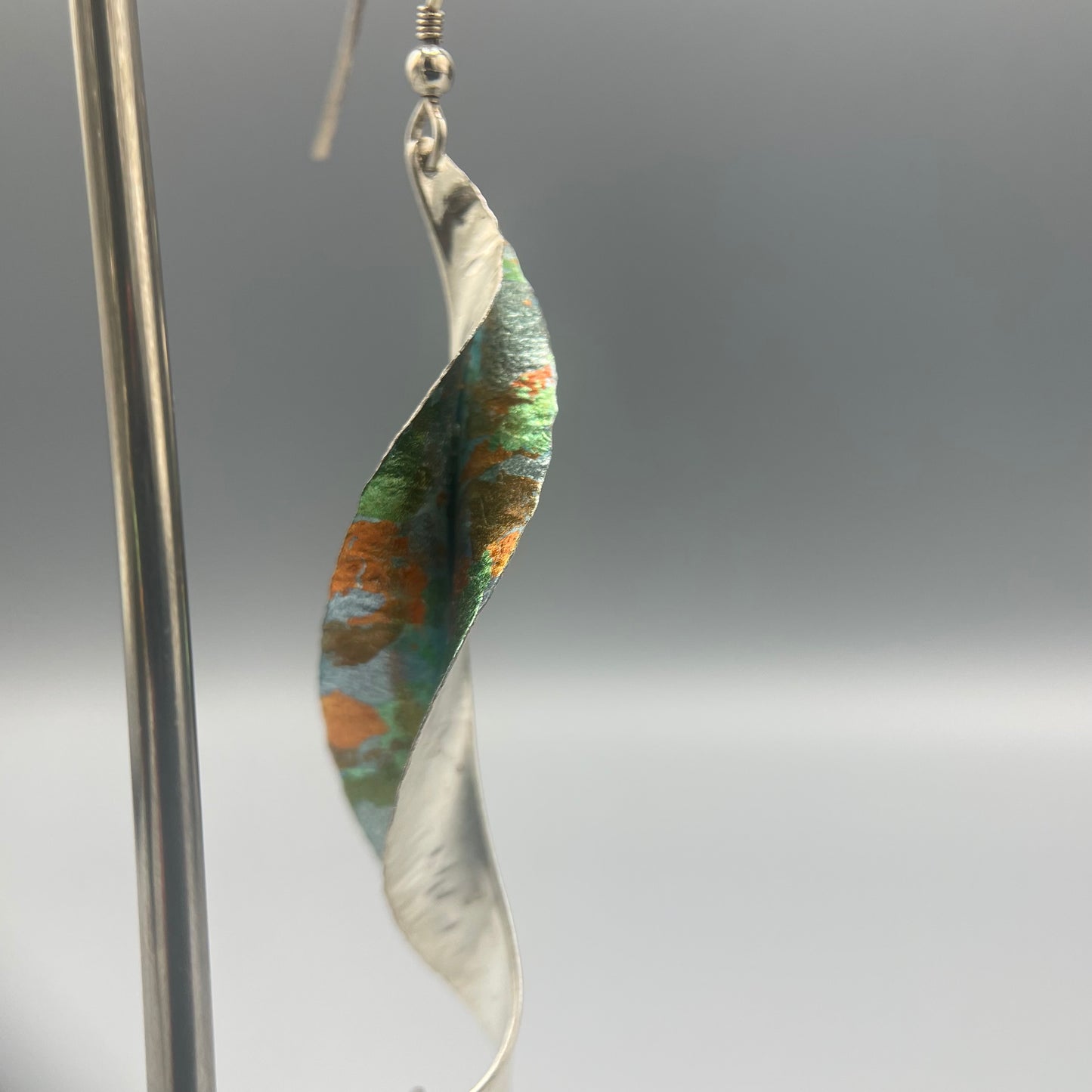 Victoria Sackwild 'Willow Leaf' Silver & Colourful Metallic Foils Drop Earrings