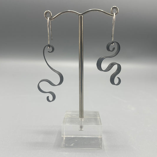 Victoria Sackwild Asymmetrical Oxidised Swirl Drop Earrings