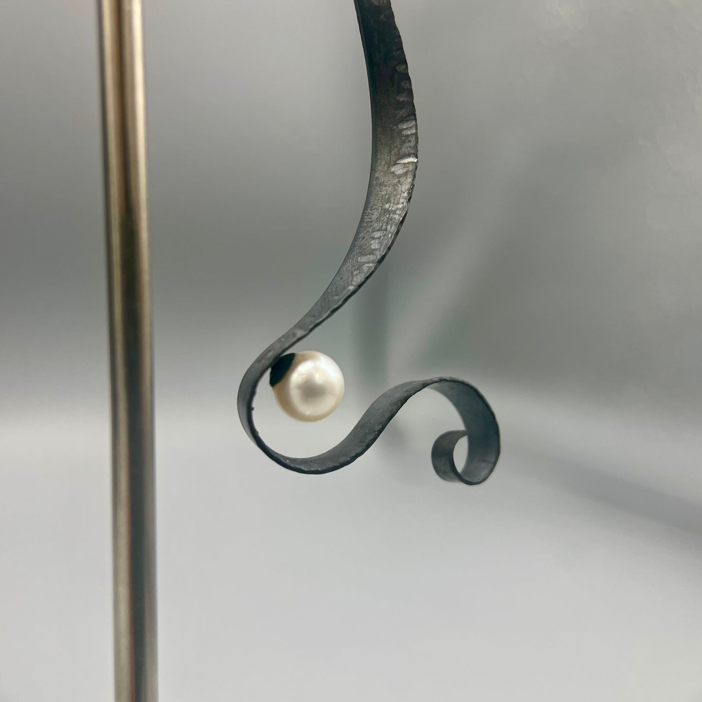Victoria Sackwild Oxidised Silver Drop Earrings with Pearl