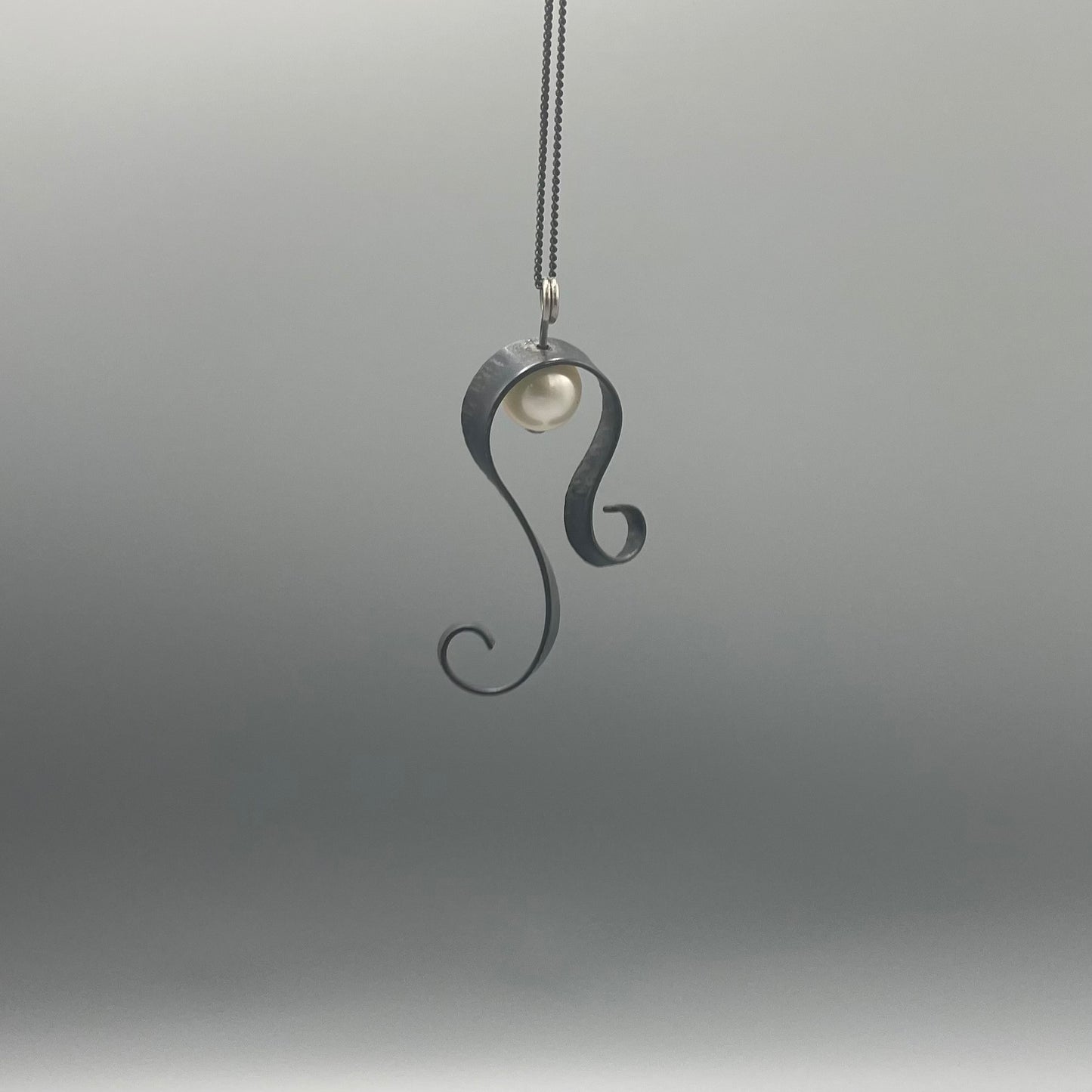 Victoria Sackwild Oxidised Silver Swirl Pearl Pendant