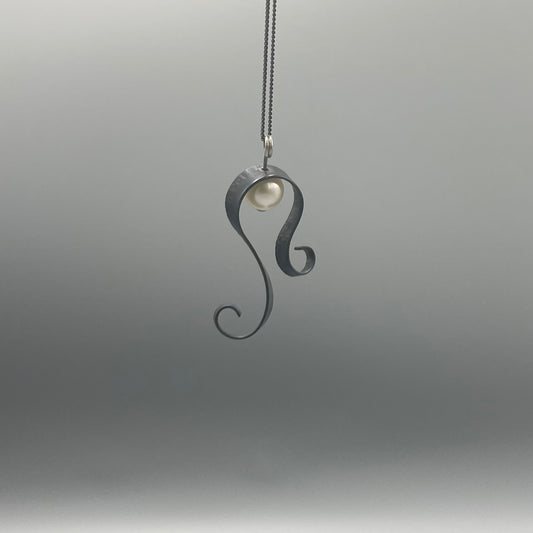 Victoria Sackwild Oxidised Silver Swirl Pearl Pendant