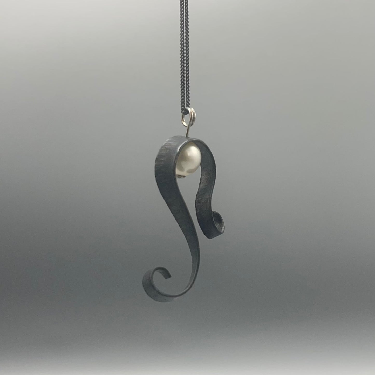 Victoria Sackwild Oxidised Silver Swirl Pearl Pendant