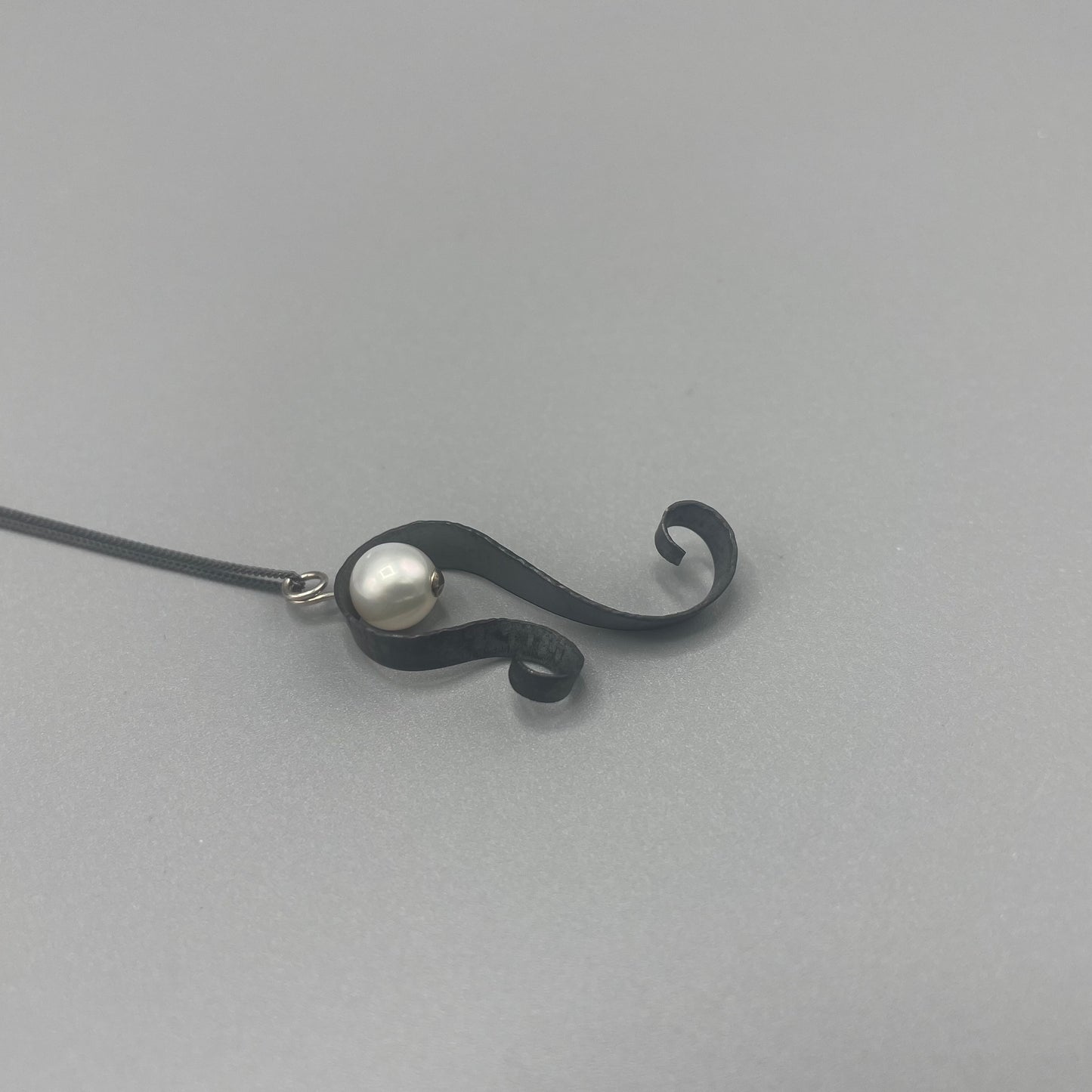 Victoria Sackwild Oxidised Silver Swirl Pearl Pendant