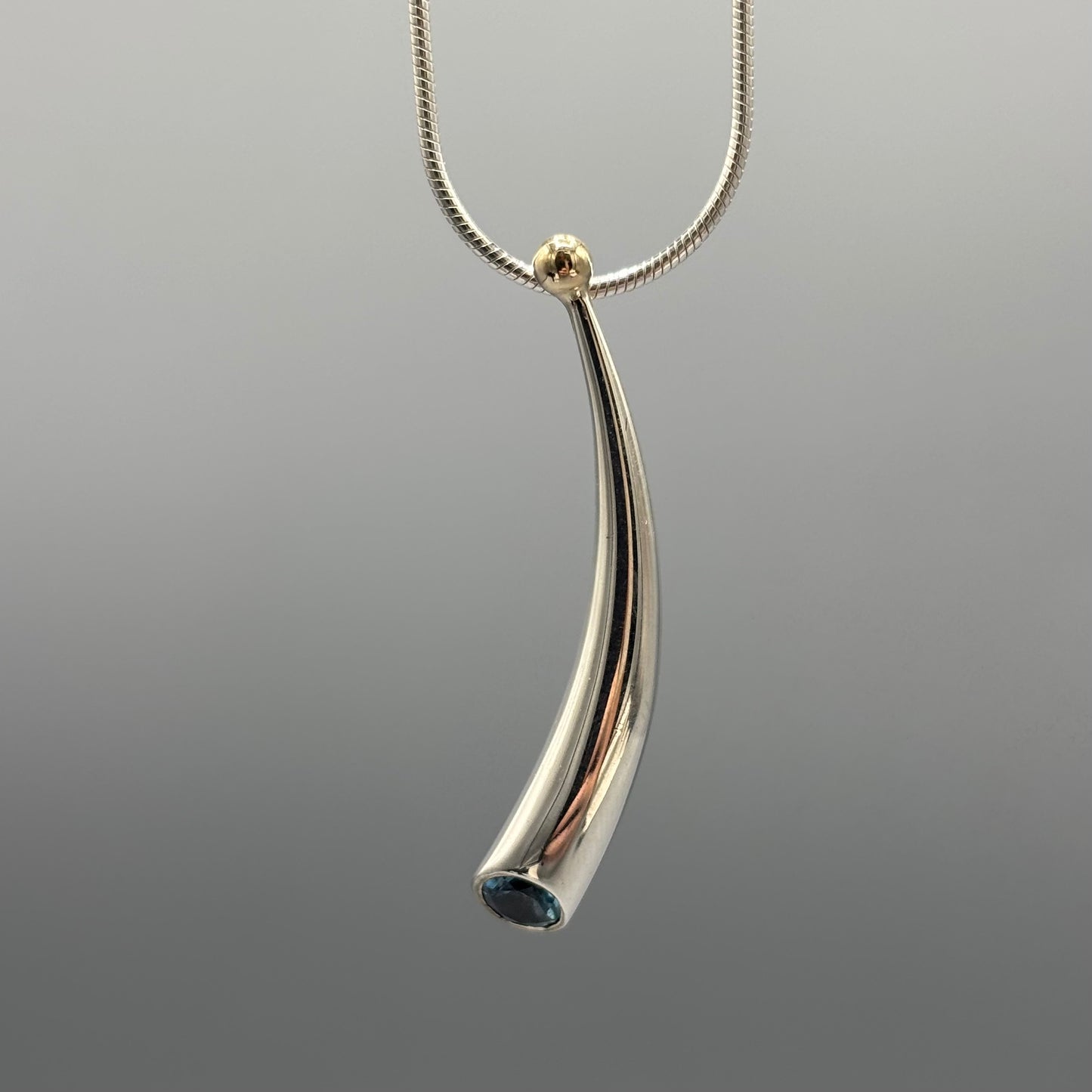 Paul Finch - Short Curved Silver Wiggly Pendant with Solid 18ct Gold Bead