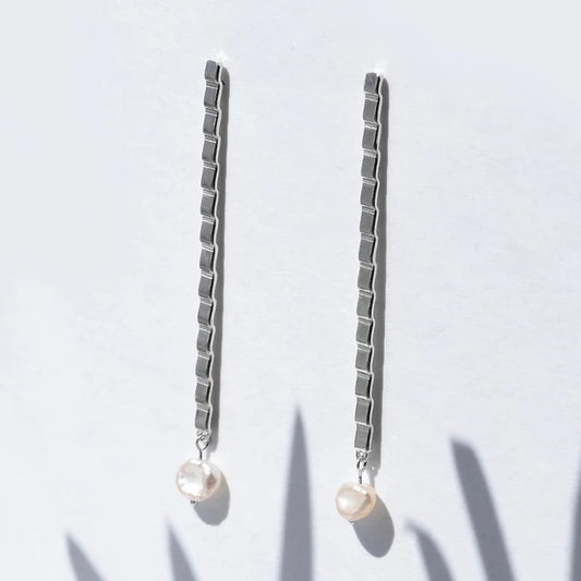 Iona Hall Flat Ripple Studs with Pearl
