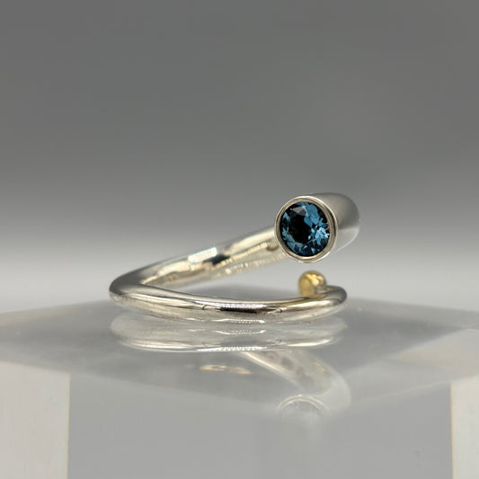 Paul Finch - Silver Spiral Wiggly Ring with 18ct Gold Bead