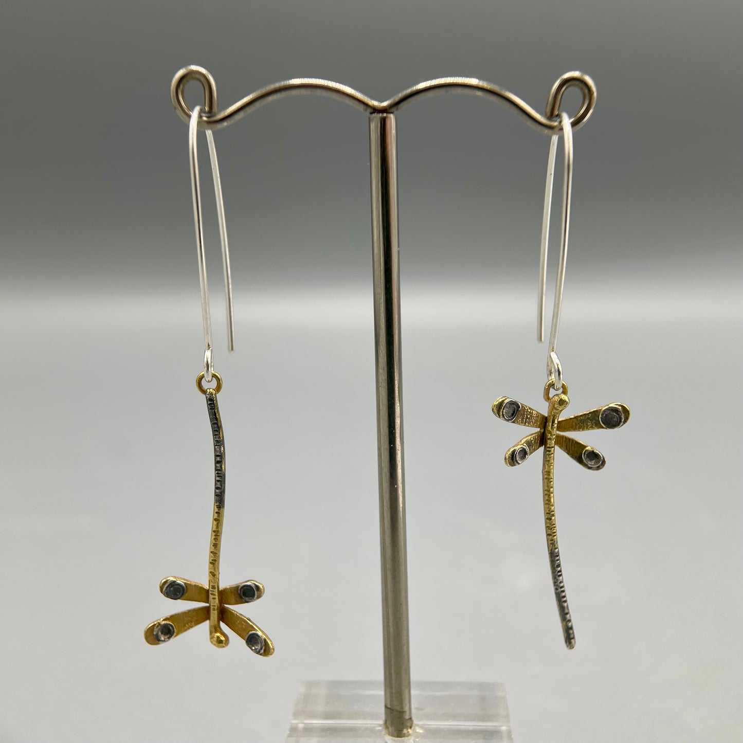 Zoe Watts 9ct Gold and Oxidised Silver Dragonfly Earrings