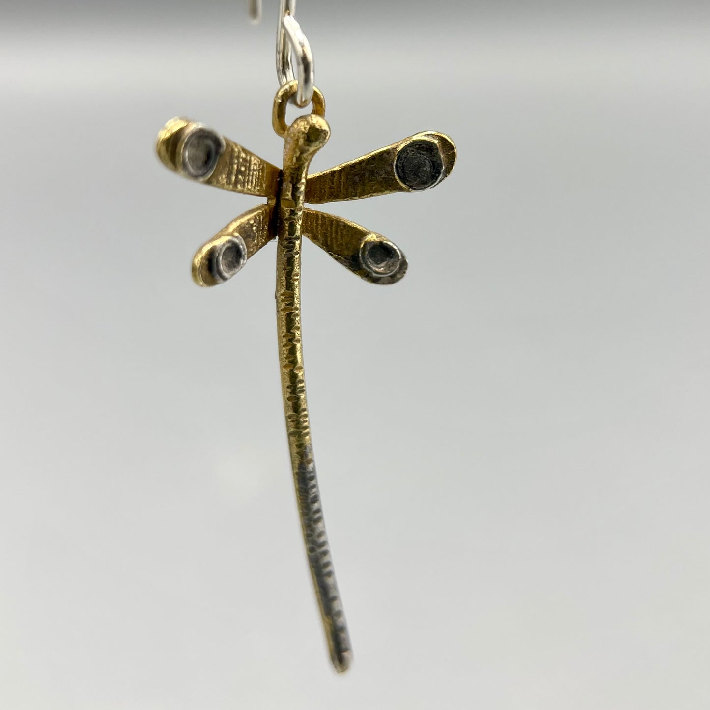 Zoe Watts 9ct Gold and Oxidised Silver Dragonfly Earrings