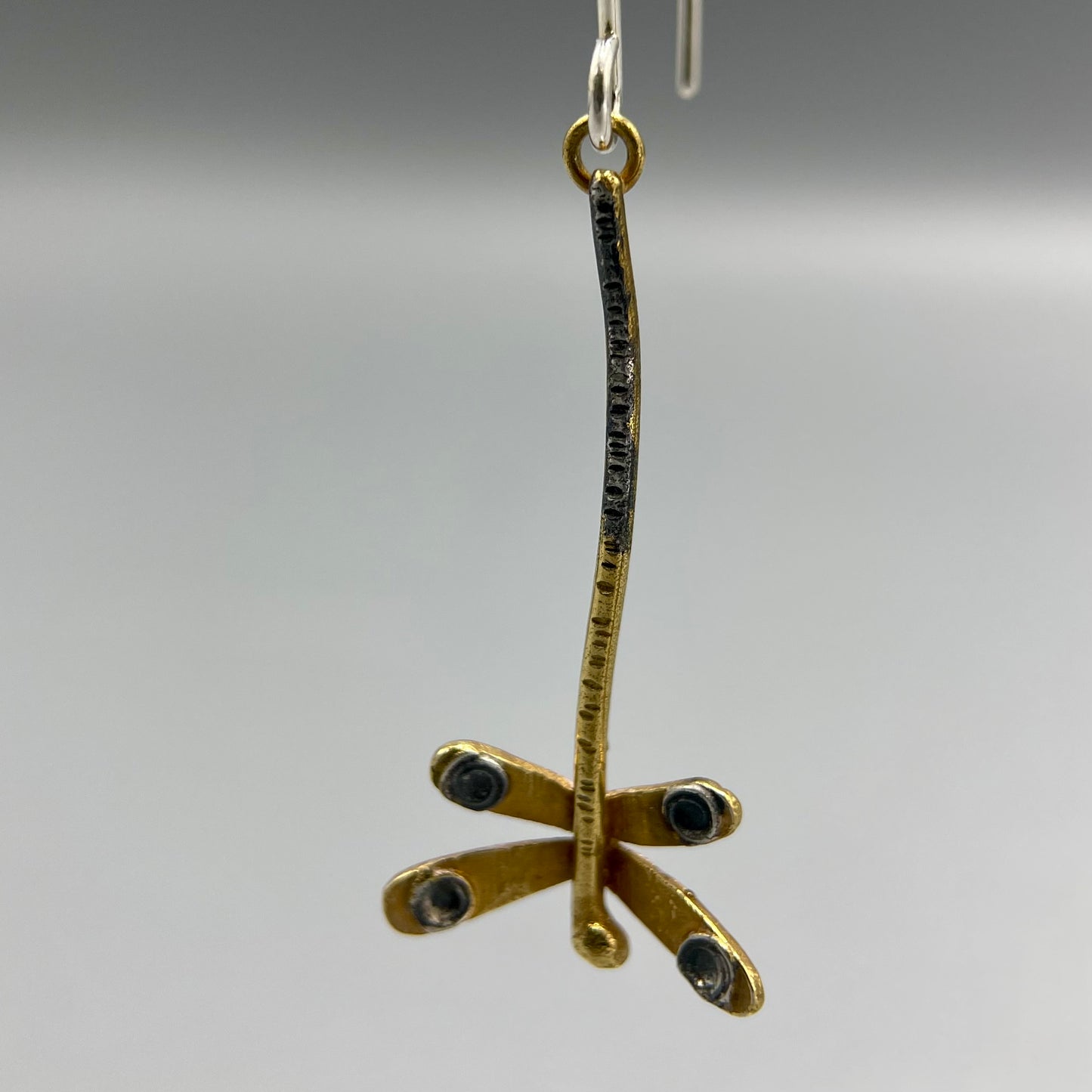 Zoe Watts 9ct Gold and Oxidised Silver Dragonfly Earrings