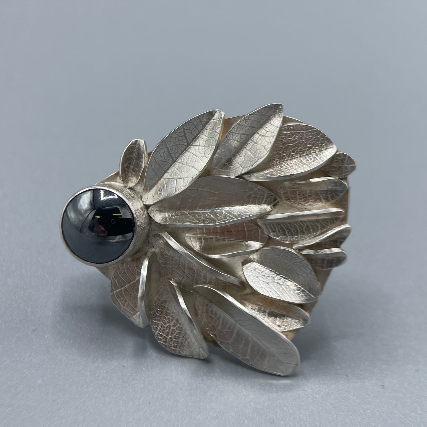 Cari-Jane Hakes Statement Leaf Cluster Ring with Hematite Cabachon