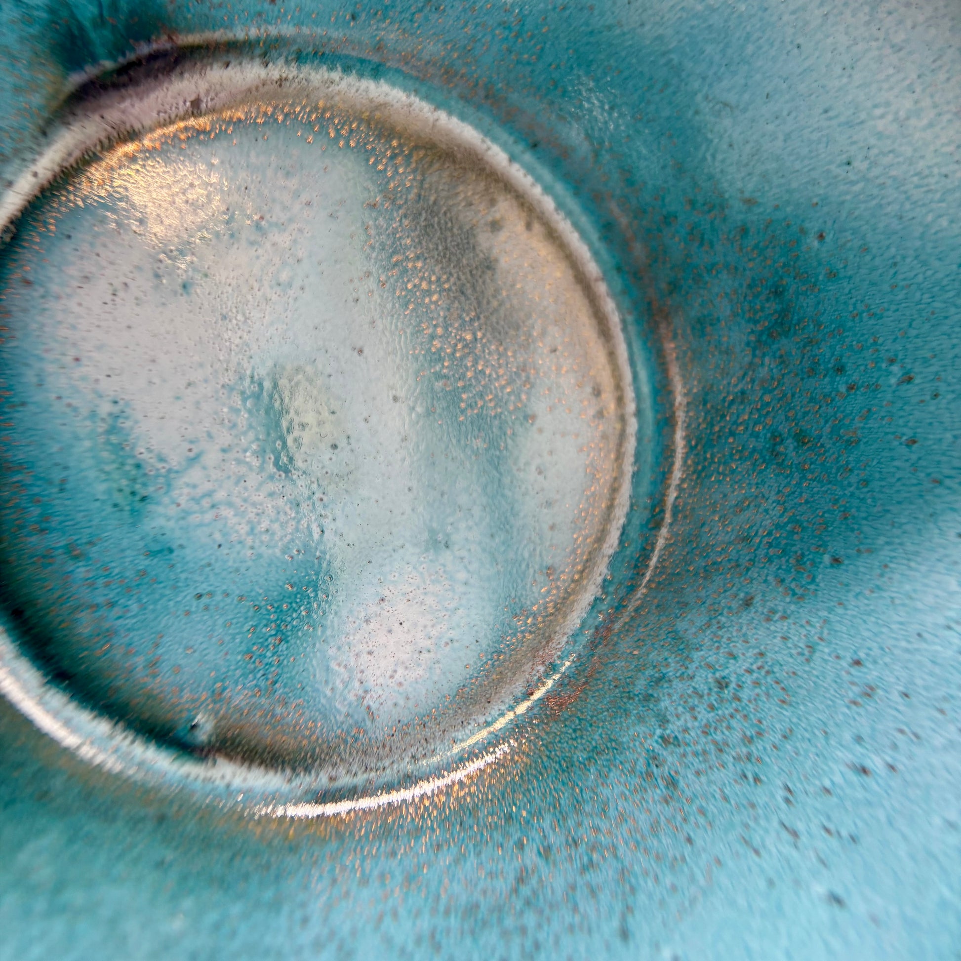 Cruan Marino Large Enamelled Copper Bowl, close-up of interior base showing glassy enamel finish