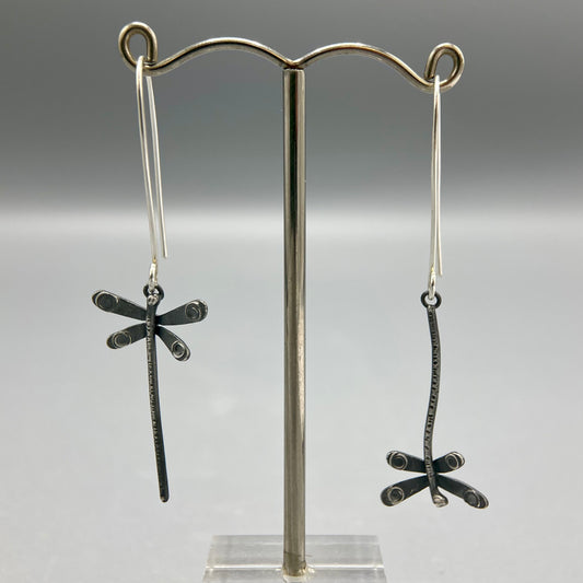 Zoe Watts Oxidised Silver Dragonfly Drop Earrings