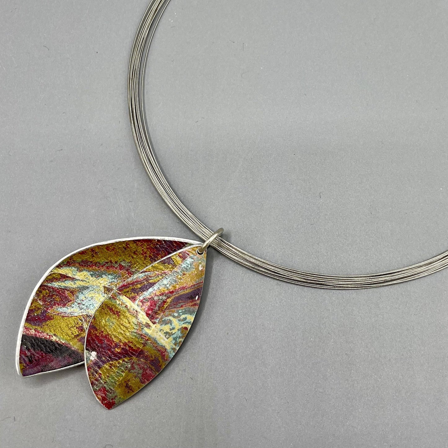 Jane Adam Anodised Aluminium Double Leaf Necklace