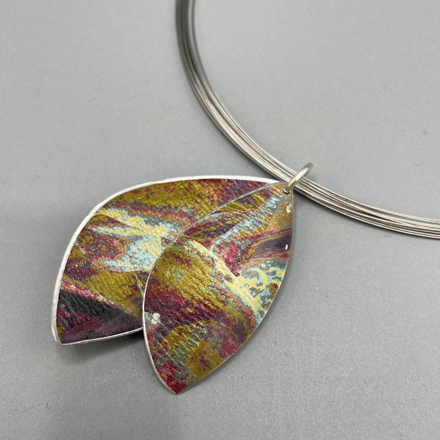 Jane Adam Anodised Aluminium Double Leaf Necklace