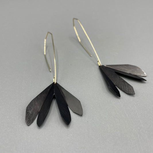 RawObjekt Silver and Oxidised Copper Flower Hook Earrings