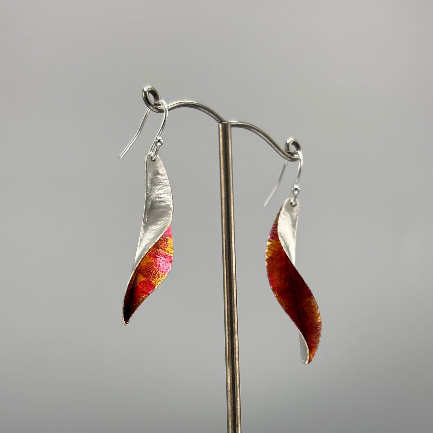 Victoria Sackwild 'Willow Leaf' Silver & Colourful Metallic Foils Drop Earrings