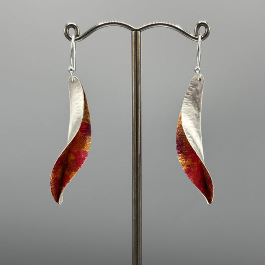 Victoria Sackwild 'Willow Leaf' Silver & Colourful Metallic Foils Drop Earrings