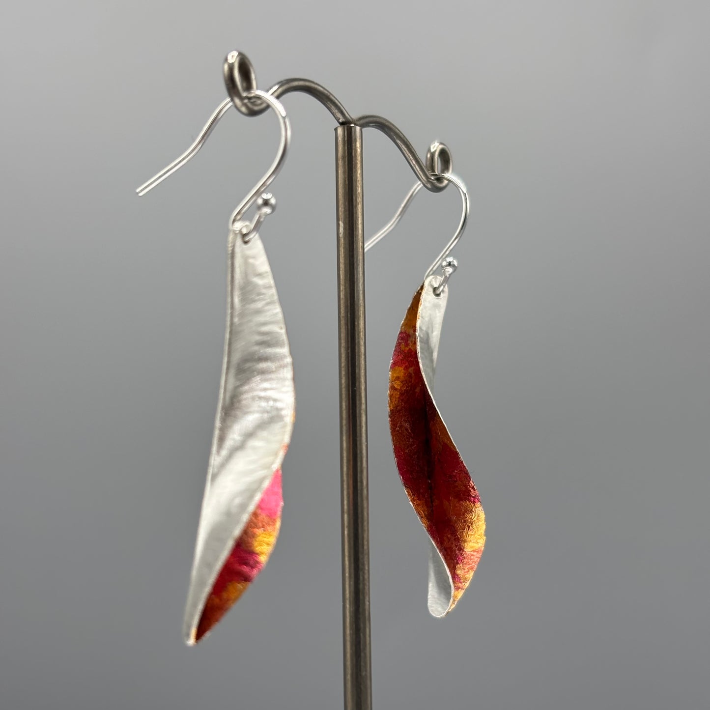 Victoria Sackwild 'Willow Leaf' Silver & Colourful Metallic Foils Drop Earrings