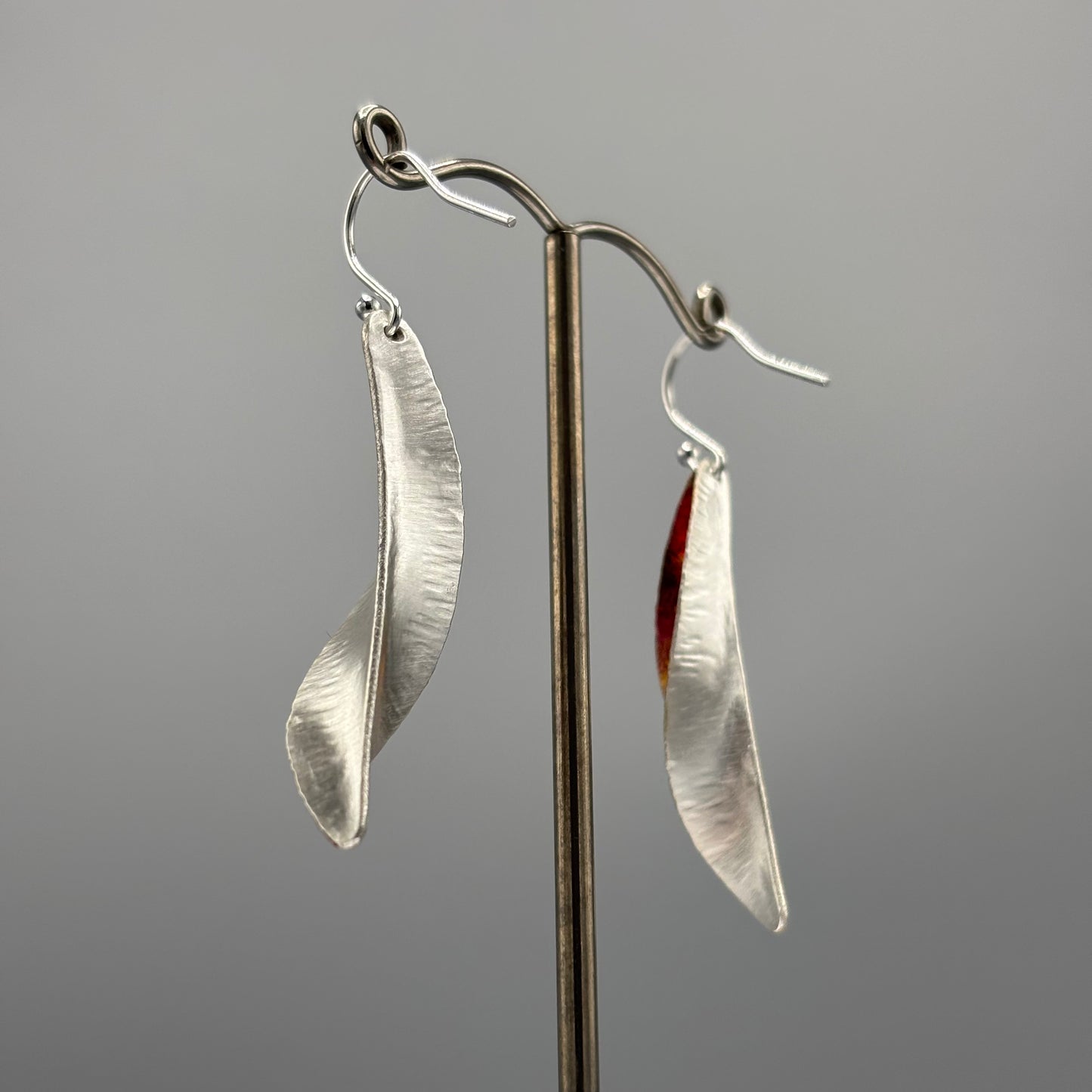 Victoria Sackwild 'Willow Leaf' Silver & Colourful Metallic Foils Drop Earrings