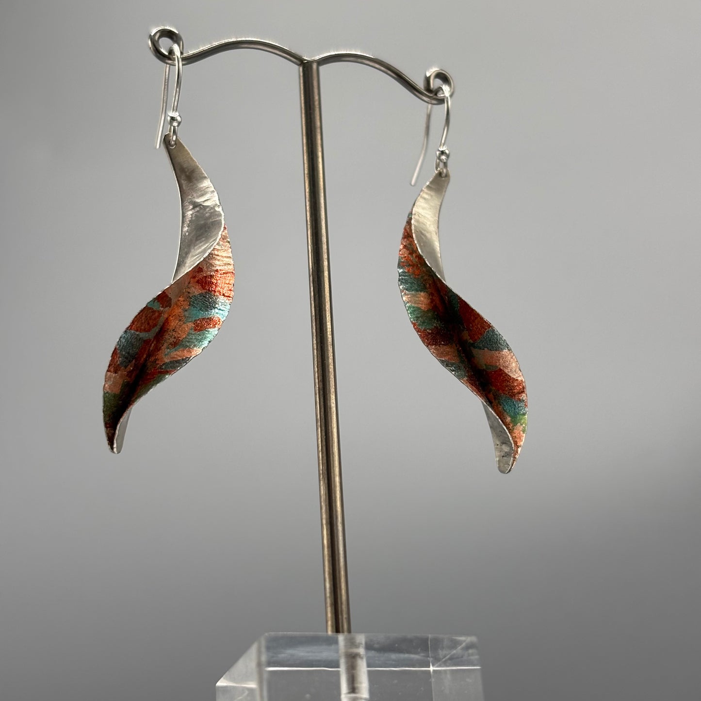 Victoria Sackwild 'Willow Leaf' Silver & Colourful Metallic Foils Drop Earrings