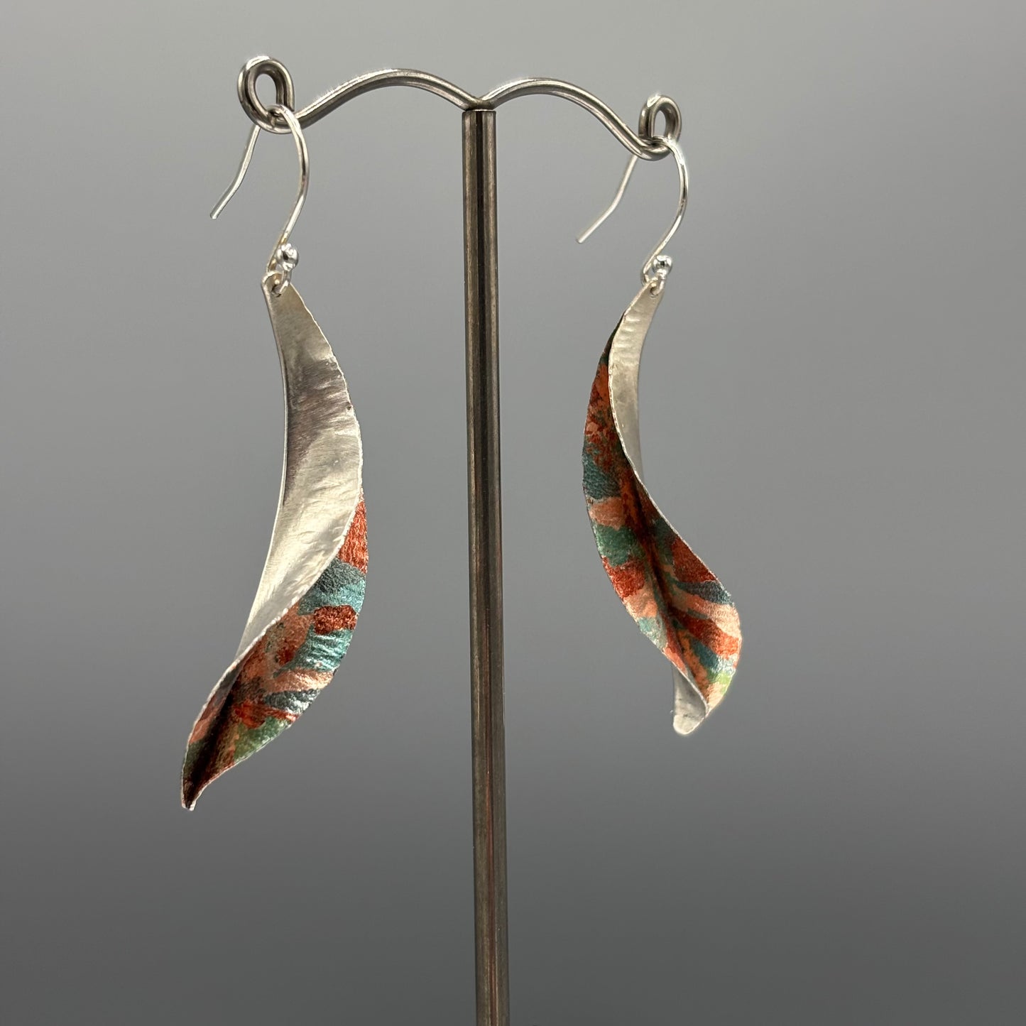 Victoria Sackwild 'Willow Leaf' Silver & Colourful Metallic Foils Drop Earrings