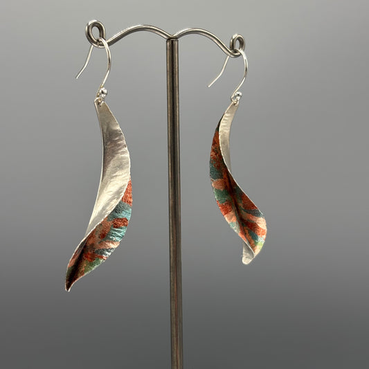 Victoria Sackwild 'Willow Leaf' Silver & Colourful Metallic Foils Drop Earrings
