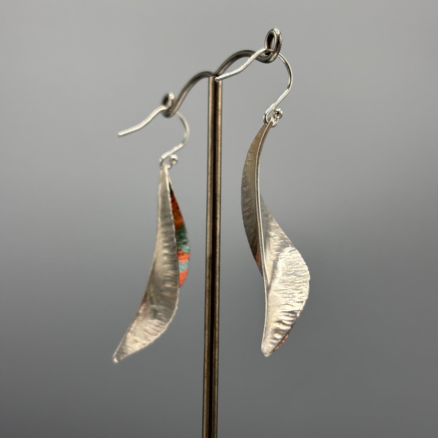 Victoria Sackwild 'Willow Leaf' Silver & Colourful Metallic Foils Drop Earrings