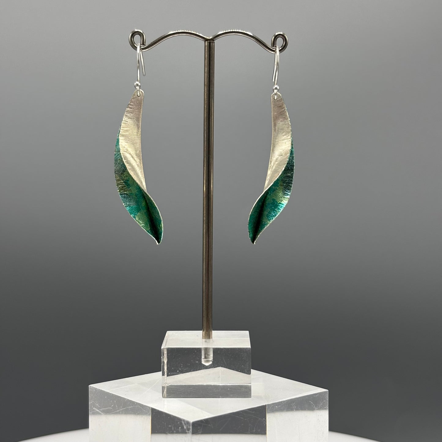 Victoria Sackwild 'Willow Leaf' Silver & Colourful Metallic Foils Drop Earrings (aqua combo)