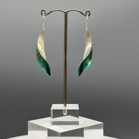Victoria Sackwild 'Willow Leaf' Silver & Colourful Metallic Foils Drop Earrings (aqua combo)
