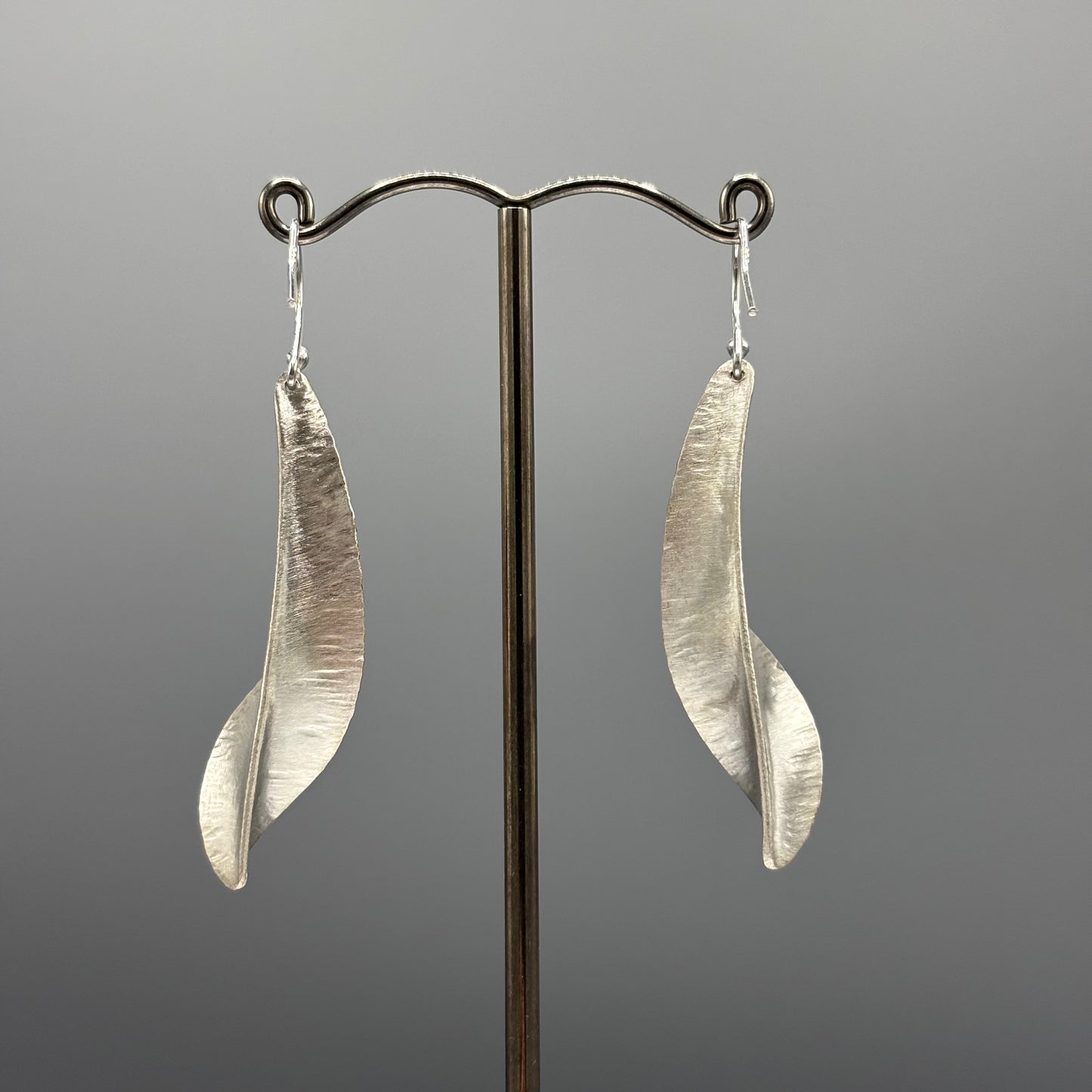 Victoria Sackwild 'Willow Leaf' Silver & Colourful Metallic Foils Drop Earrings (dusty pink/pink champagne/copper)