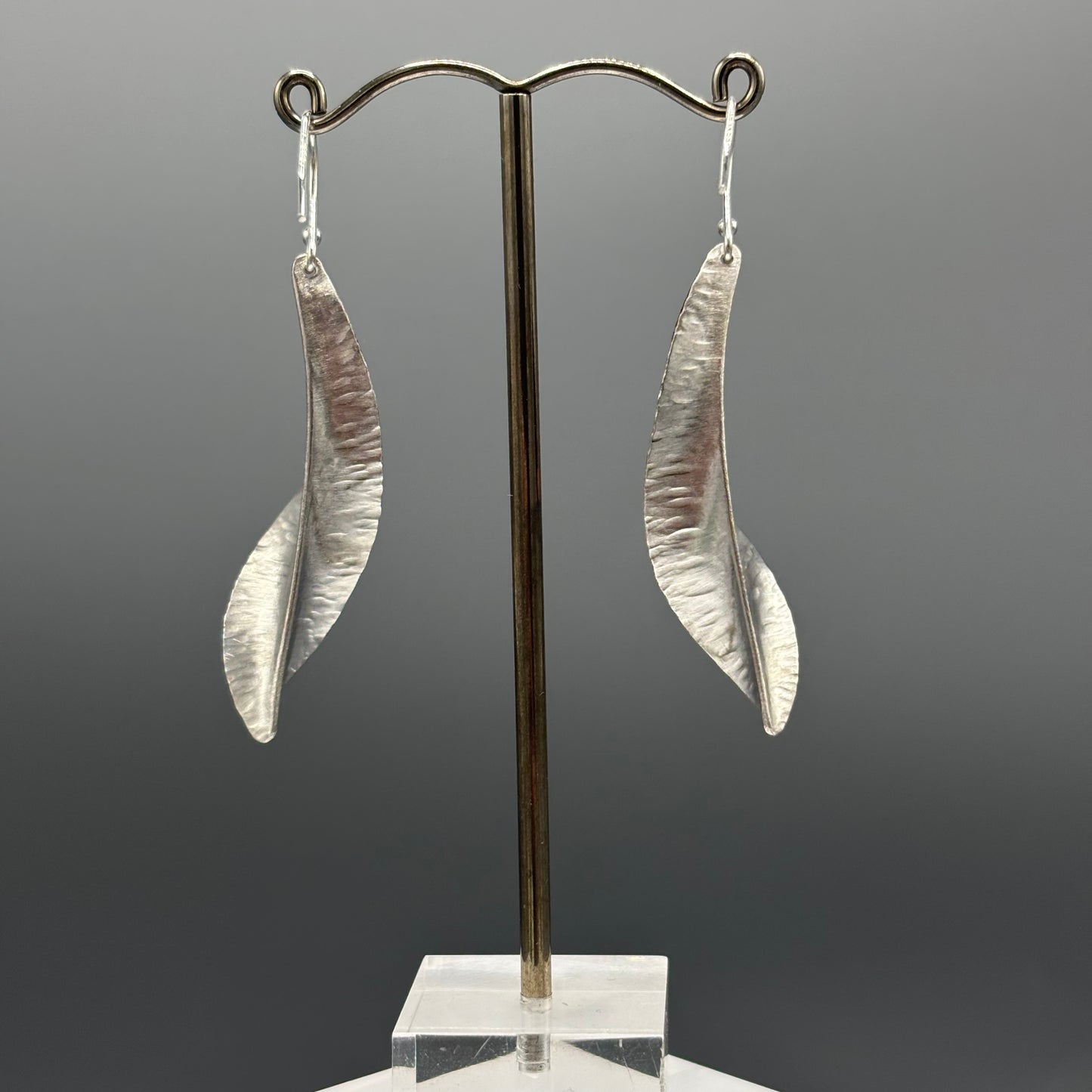 Victoria Sackwild 'Willow Leaf' Silver & Colourful Metallic Foils Drop Earrings (dark blue/turquoise/copper)