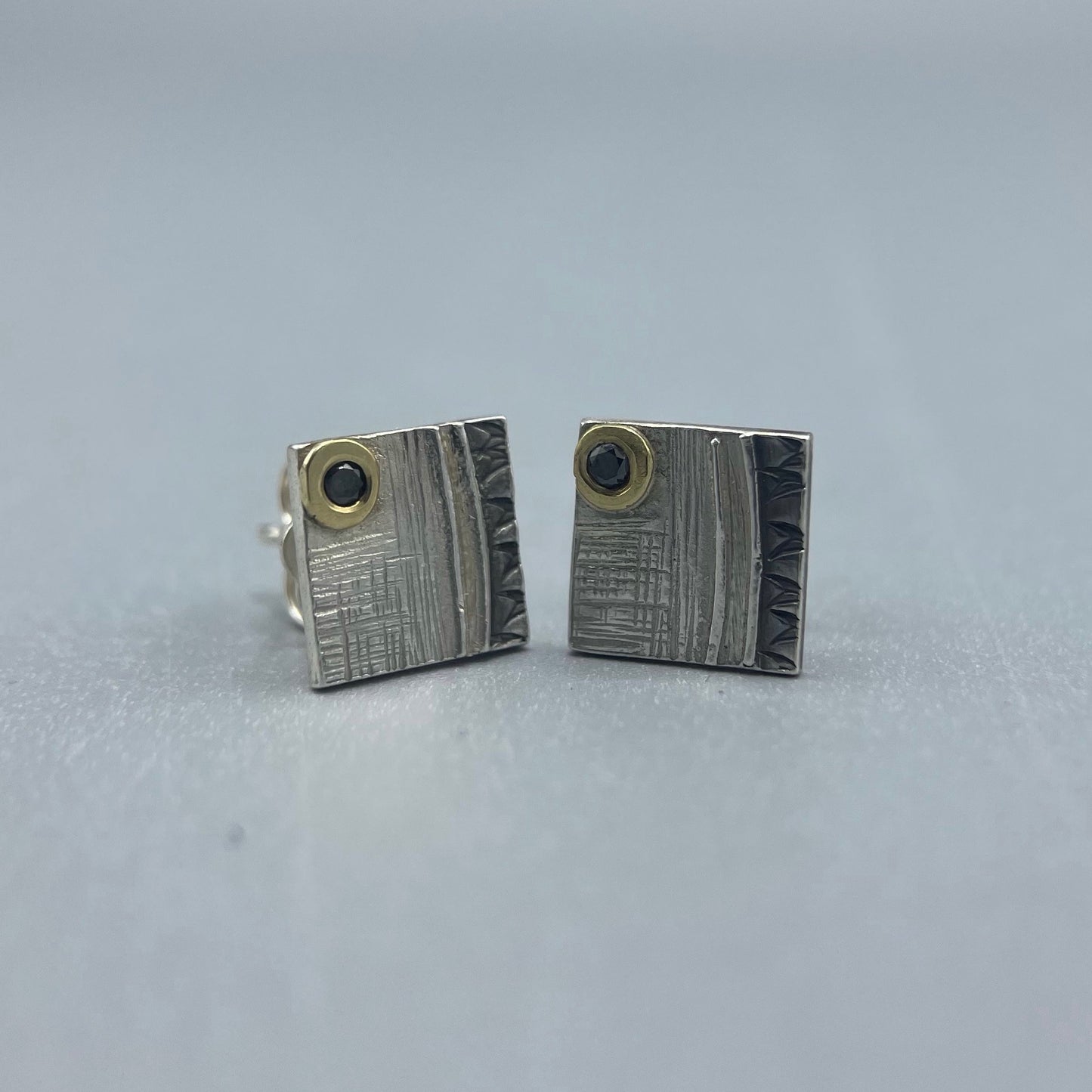 Zoe Watts Silver and 18ct Gold Black Diamond Studs