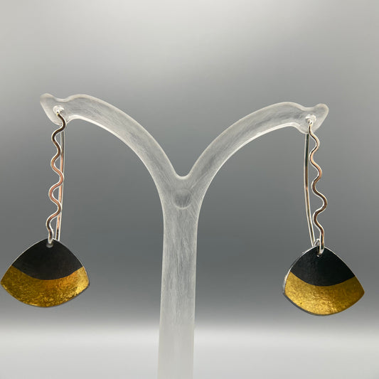 Sandra Elizabeth Oxidised Silver Clam Shell Wave Drop Earrings