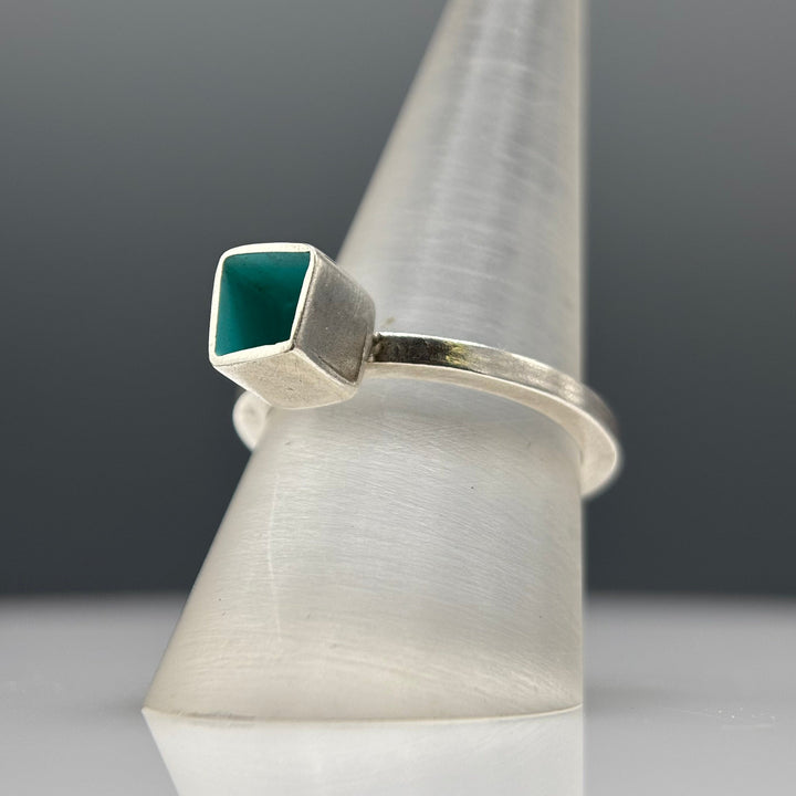 Gnarly Vibrant – Small Box Ring with Turquoise Enamel (Sterling Silver)