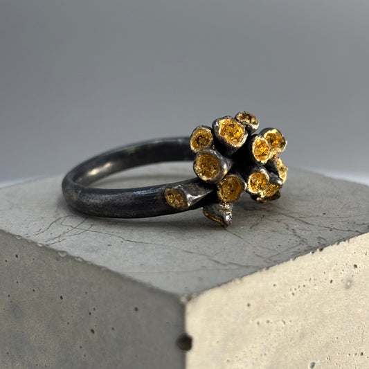 Beca Beeby – Cluster Ring (Silver/Oxidised with Gold Leaf) Size U