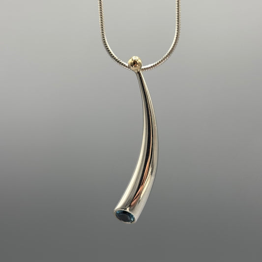 Paul Finch - Short Curved Silver Wiggly Pendant with Solid 18ct Gold Bead