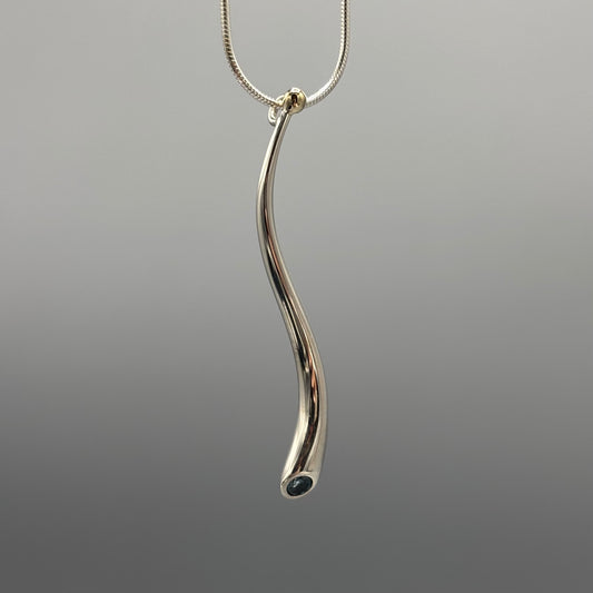 Paul Finch - Curving Silver Pendant with 18ct Gold Bead