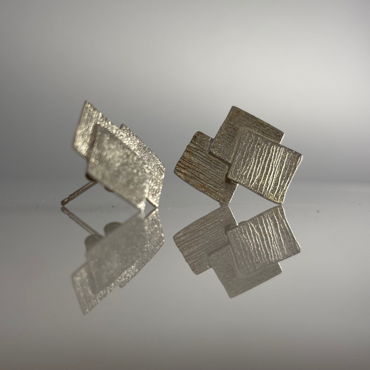Anthony Feiler – Earrings: Engraved Silver Square Studs